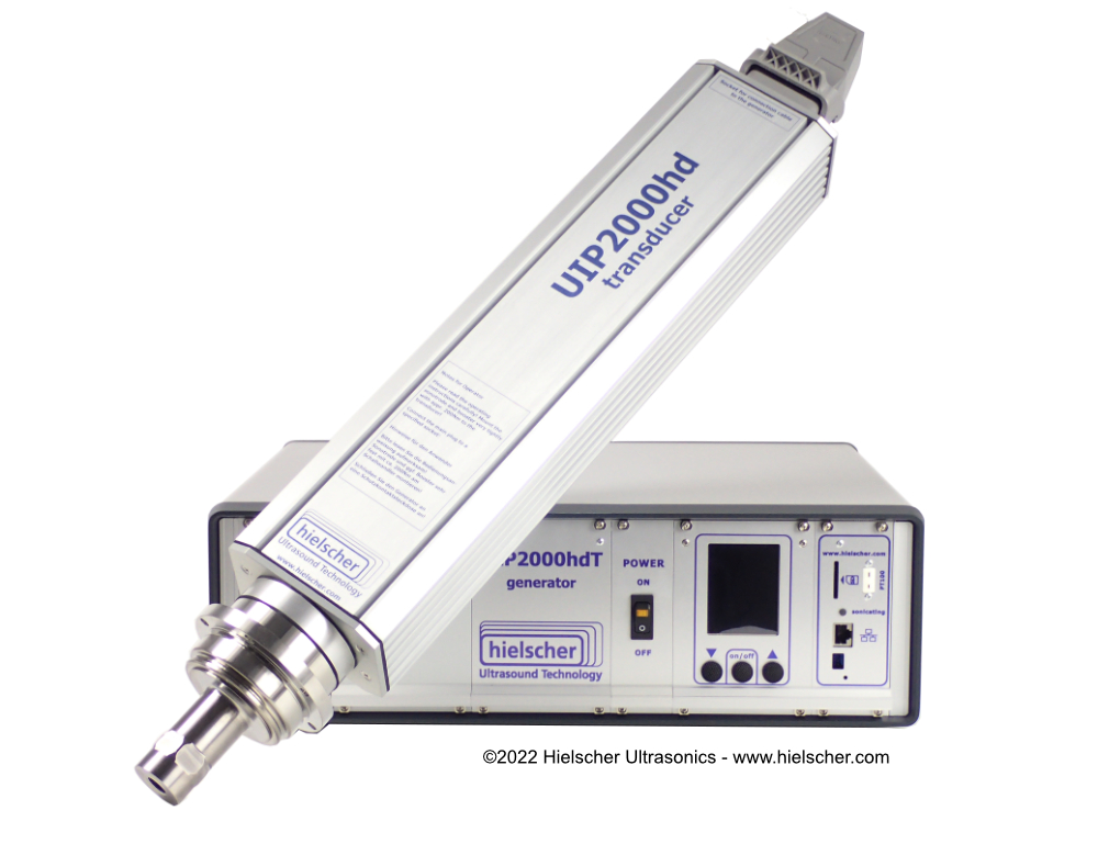 Procesador ultrasónico industrial Hielscher UIP2000hdT: transductor y generador