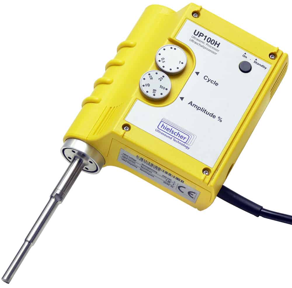 Sonicador de mano Hielscher UP100H con sonotrodo